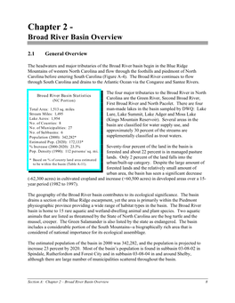 Chapter 2 – Broad River Basin Overview 8 X Pigure2eer22qenerL2wP2of2the2froD2Iver2fSin2in2xorth2gRolin