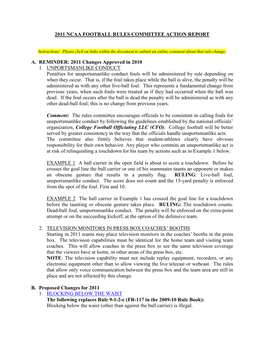 2011 Ncaa Football Rules Committee Action Report A