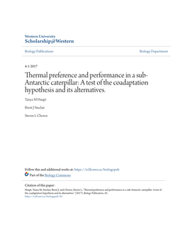 Thermal Preference and Performance in a Sub-Antarctic Caterpillar: a Test of the Coadaptation Hypothesis and Its Alternatives.