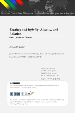 Totality and Infinity, Alterity, and Relation from Levinas to Glissant