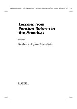 Lessons from Pension Reform in the Americas