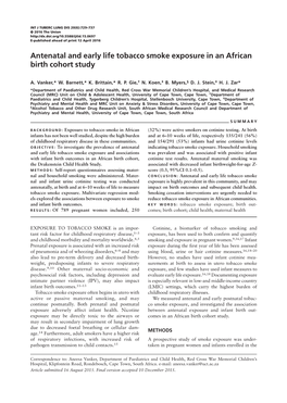 Antenatal and Early Life Tobacco Smoke Exposure in an African Birth Cohort Study