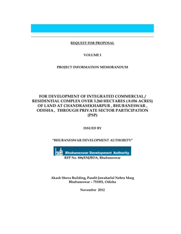 8.056 Acres) of Land at Chandrasekharpur , Bhubaneswar , Odisha , Through Private Sector Participation (Psp