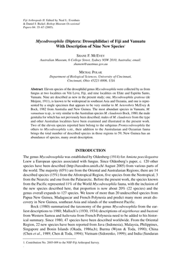 (Diptera: Drosophilidae) of Fiji and Vanuatu with Description of Nine New Species1