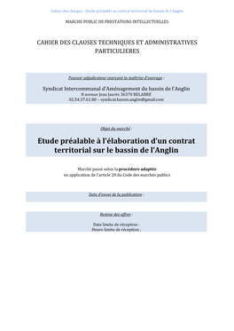 Etude Préalable À L'élaboration D'un Contrat Territorial Sur Le Bassin De L