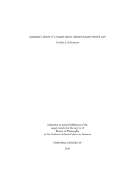 Quintilian's Theory of Certainty and Its Afterlife in Early Modern Italy