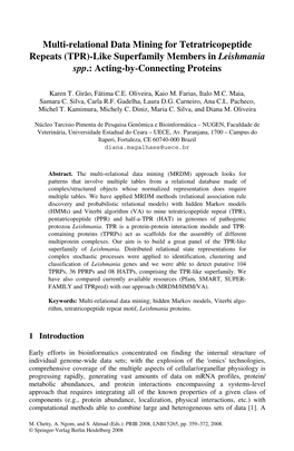 Multi-Relational Data Mining for Tetratricopeptide Repeats (TPR)-Like Superfamily Members in Leishmania Spp.: Acting-By-Connecting Proteins