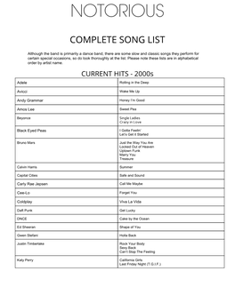 Complete Song List