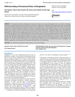 DNA Barcoding of Threatened Fishes of Bangladesh