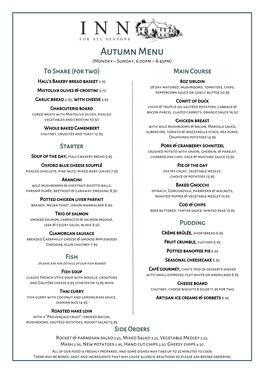 Autumn Menu (Monday – Sunday, 6:00Pm – 8:45Pm)