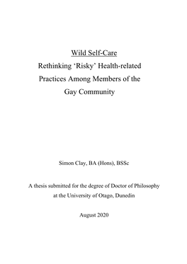 Wild Self-Care Rethinking 'Risky' Health-Related Practices Among