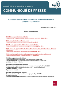 Conditions De Circulation Sur Le Réseau Routier Départemental Jusqu'au 13