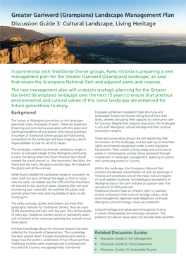 Greater Gariwerd (Grampians) Landscape Management Plan Discussion Guide 3: Cultural Landscape, Living Heritage