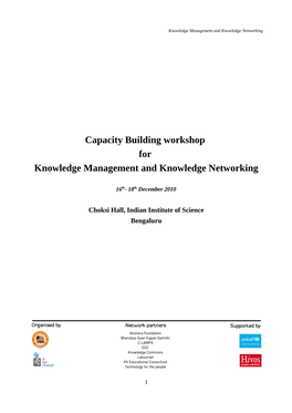 Capacity Building Workshop for Knowledge Management and Knowledge Networking