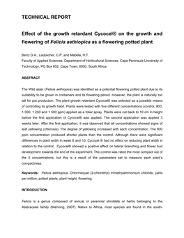 TECHNICAL REPORT Effect of the Growth Retardant Cycocel® On