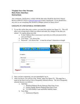 Virginia Save Our Streams Data Entry Interface Instructions