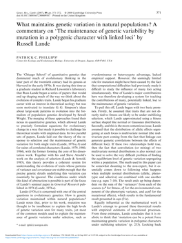 What Maintains Genetic Variation in Natural Populations?