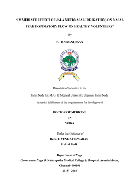 Immediate Effect of Jala Neti(Nasal Irrigation) on Nasal