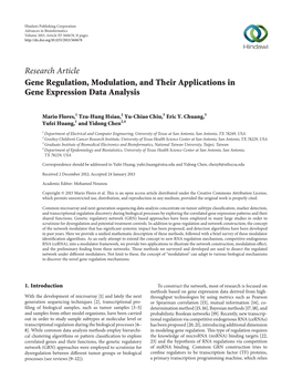 Research Article Gene Regulation, Modulation, and Their Applications in Gene Expression Data Analysis