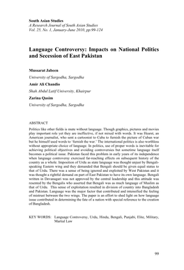 Language Controversy: Impacts on National Politics and Secession of East Pakistan