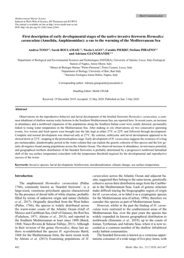 First Description of Early Developmental Stages of the Native