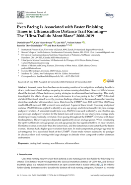 Even Pacing Is Associated with Faster Finishing Times in Ultramarathon Distance Trail Running— the “Ultra-Trail Du Mont Blanc” 2008–2019