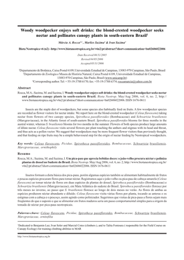 Woody Woodpecker Enjoys Soft Drinks: the Blond-Crested Woodpecker Seeks Nectar and Pollinates Canopy Plants in South-Eastern Brazil1