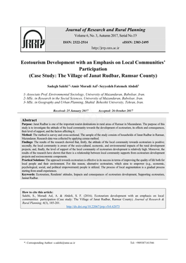 Ecotourism Development with an Emphasis on Local Communities’ Participation (Case Study: the Village of Janat Rudbar, Ramsar County)