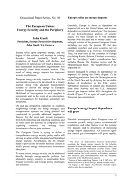 The European Union: Energy Security and the Periphery