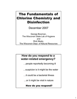 The Fundamentals of Chlorine Chemistry and Disinfection December 2007