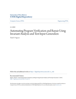 Automating Program Verification and Repair Using Invariant Analysis and Test Input Generation Thanh V