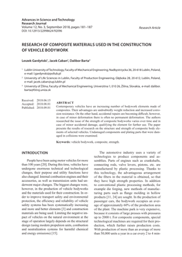 Research of Composite Materials Used in the Construction of Vehicle Bodywork