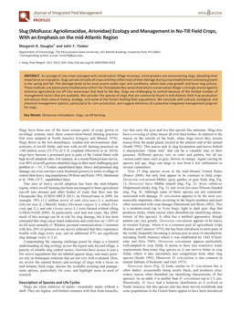 Slug (Mollusca: Agriolimacidae, Arionidae) Ecology and Management in No-Till Field Crops, with an Emphasis on the Mid-Atlantic Region Margaret R