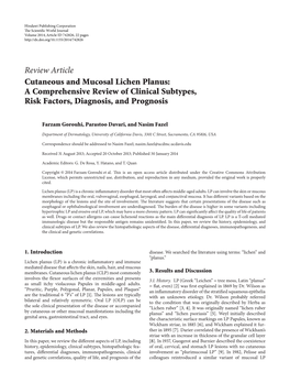 Review Article Cutaneous and Mucosal Lichen Planus: a Comprehensive Review of Clinical Subtypes, Risk Factors, Diagnosis, and Prognosis