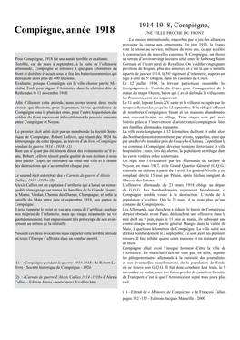 Compiègne, Année 1918 UNE VILLE PROCHE DU FRONT La Tension Internationale, Exacerbée Par Le Jeu Des Alliances, Provoque La Course Aux Armements