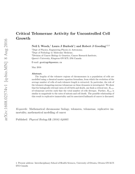 Critical Telomerase Activity for Uncontrolled Cell Growth