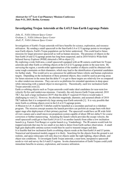 Investigating Trojan Asteroids at the L4/L5 Sun-Earth Lagrange Points