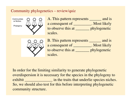 Community Phylogenetics – Review/Quiz A. This Pattern Represents ______And Is a Consequent of ______