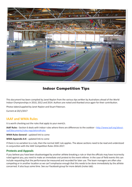 IAAF and WMA Rules Indoor Competition Tips