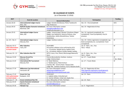 RE CALENDAR of EVENTS (As of December 15 2016)