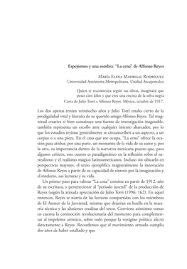 Espejismos Y Una Sombra: “La Cena” De Alfonso Reyes María Elena