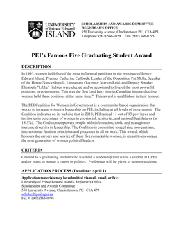 PEI's Famous Five Graduating Student Award