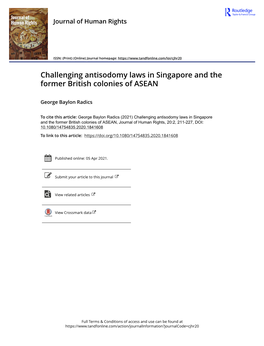 Challenging Antisodomy Laws in Singapore and the Former British Colonies of ASEAN