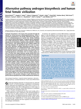 Alternative Pathway Androgen Biosynthesis and Human Fetal Female Virilization