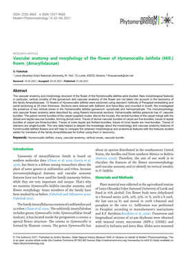 Vascular Anatomy and Morphology of the Flower of Hymenocallis Latifolia (Mill.) Roem. (Amaryllidaceae)