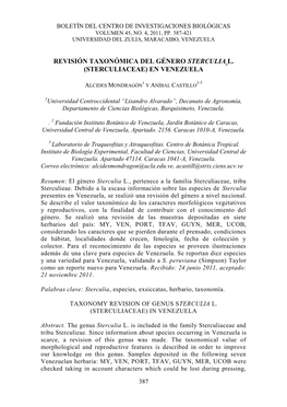 Revisión Taxonómica Del Género Sterculia L. (Sterculiaceae) En Venezuela