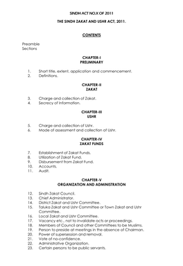 Sindh Act No.X of 2011 the Sindh Zakat and Ushr Act