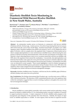 Diarrhetic Shellfish Toxin Monitoring in Commercial Wild Harvest Bivalve