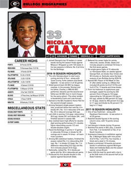 Claxton 6-11 220 Sophomore Forward Greenville, S.C