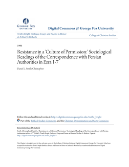 Resistance in a 'Culture of Permission:' Sociological Readings of the Correspondence with Persian Authorities in Ezra 1-7 Daniel L